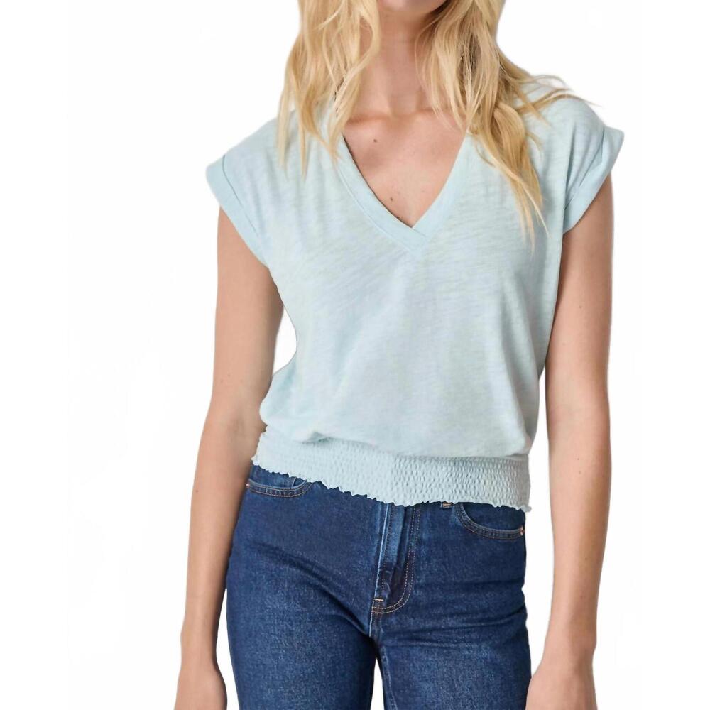NEW LILLA P smocked hem v-neck in seabreeze